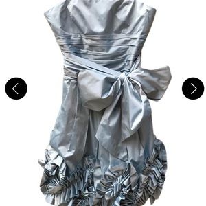 BCBGMAXAZRIA
Iridescent Blue Taffeta Ruffled Hem Strapless Formal Dress